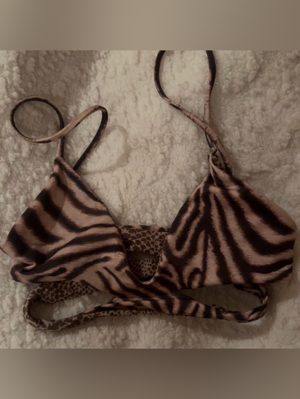 acacia swimwear Brown and Black Zebra Print Triangle Bikini Top